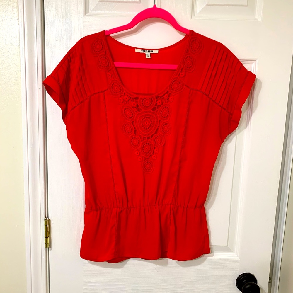 Tomato red embroidered top